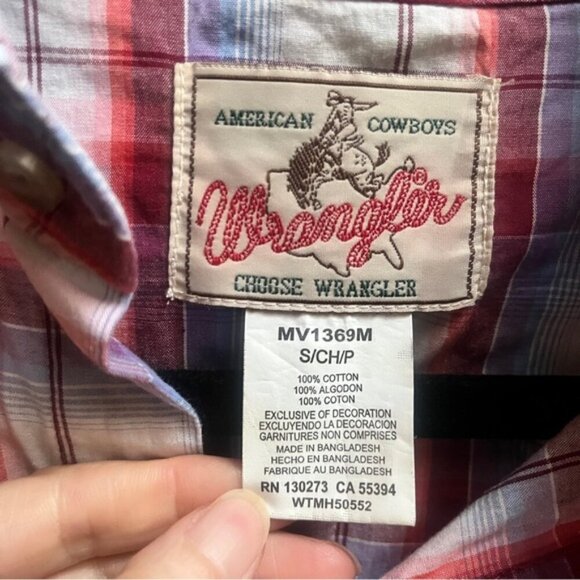 Wrangler pearl snap plaid collar cotton shirt Sz S - Picture 5 of 9